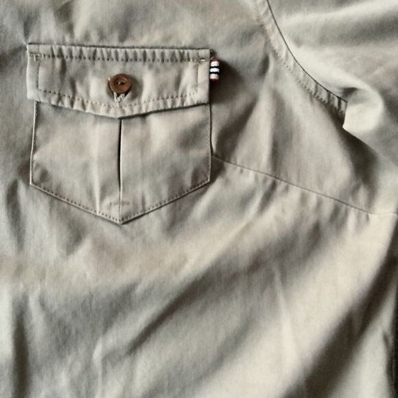 Women's Eddie Bauer * LARGE khaki 100% cotton * button up long sleeve shirt - Picture 4 of 10